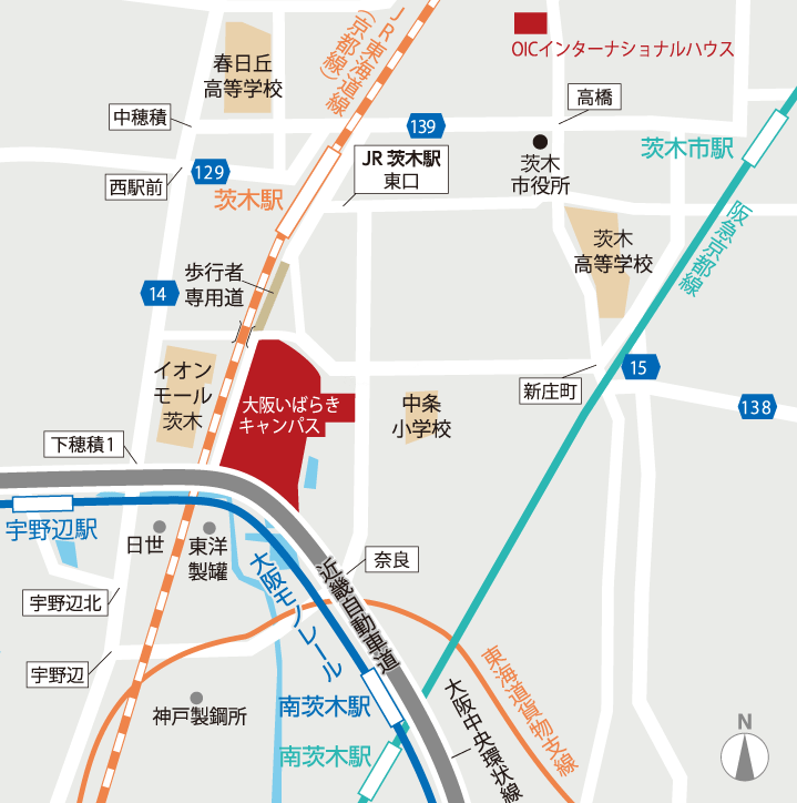 Area map around Osaka Ibaraki Campus